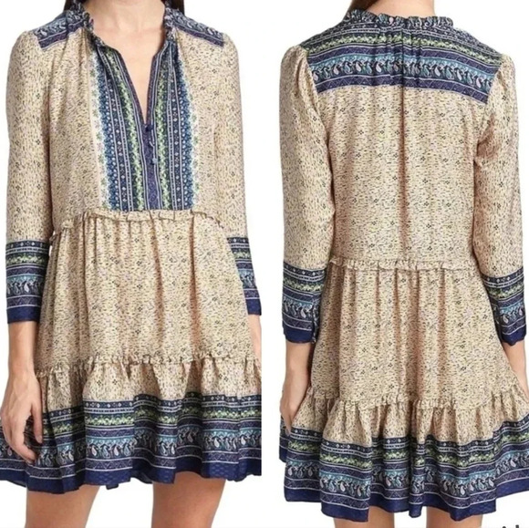 NWT Veronica Beard Lumi Dress, 100% Silk, Abstract Geo Print, Tiered Ruffle Hem. - Picture 1 of 16